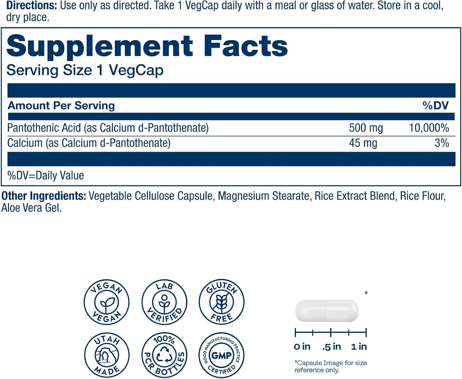 SOLARAY Pantothenic Acid 500mg – Vitamin B5 Supplement for Energy Metabolism Support