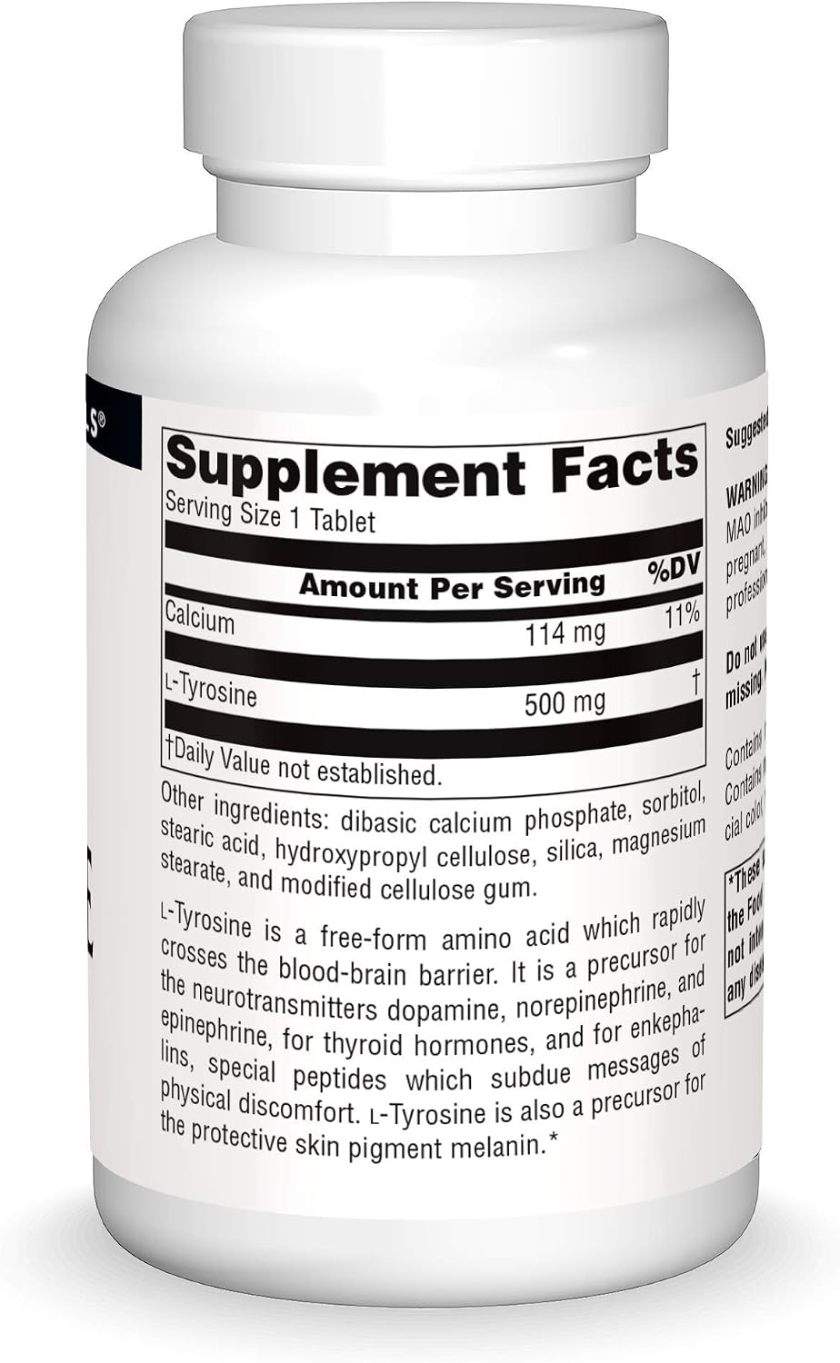Source Naturals L-Tyrosine, Free-Form Amino Acid Supplement, 100 Tablets