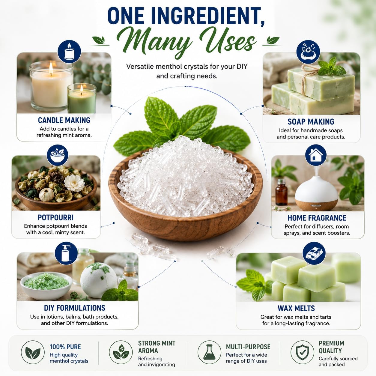 GreenHealth Premium Menthol Crystals – 454 g (16 oz) – 100% Pure Natural