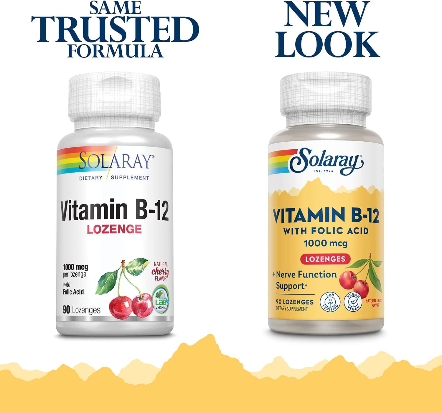 SOLARAY Vitamin B-12 1000mcg Lozenges with Folic Acid - Natural Cherry Flavour