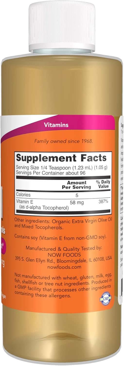 NOW Foods Natural Vitamin E Oil (D-Alpha Tocopherol) with Mixed Tocopherols, 118 mL