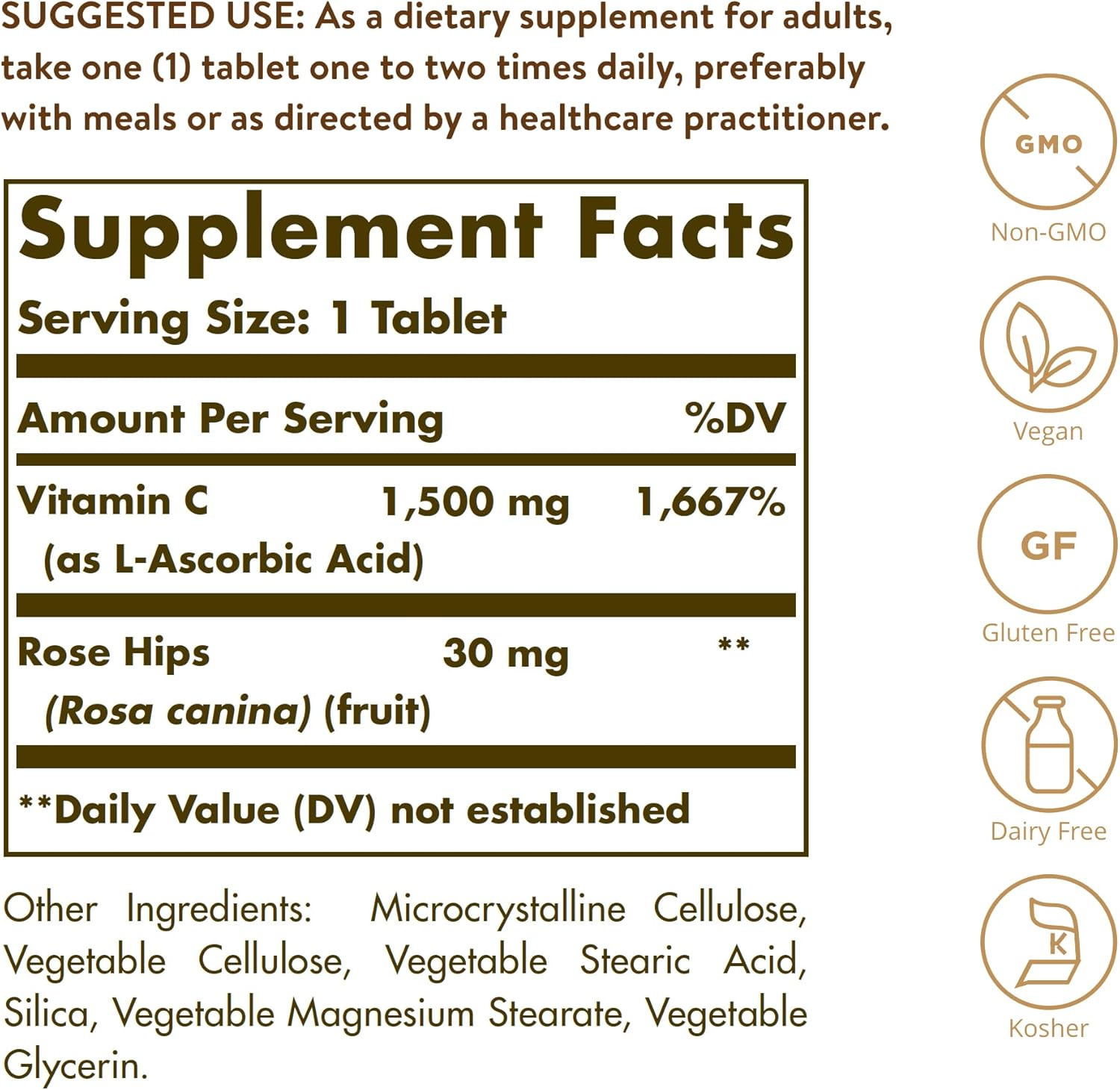 Solgar Vitamin C 1500 mg with Rose Hips - 180 Tablets