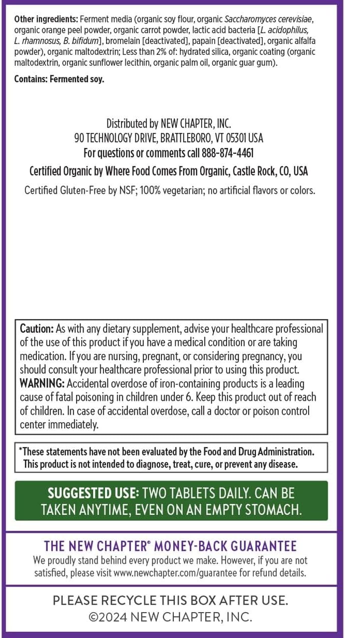 New Chapter Women's Multivitamin Advanced Formula - Whole-Food Fermented with Iron & Vitamin D3, 120 Tablets