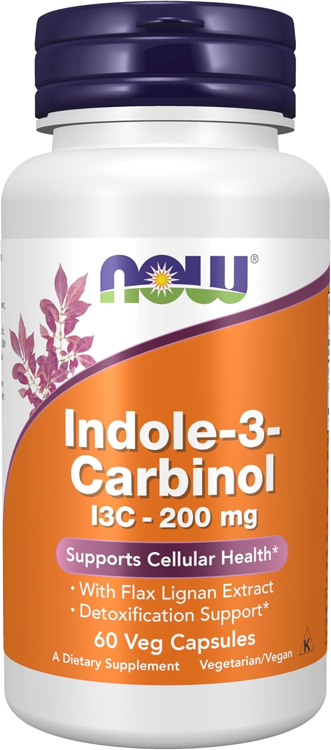 NOW Foods Indole-3-Carbinol 200 mg with Flax Lignan Extract, 60 Veg Capsules