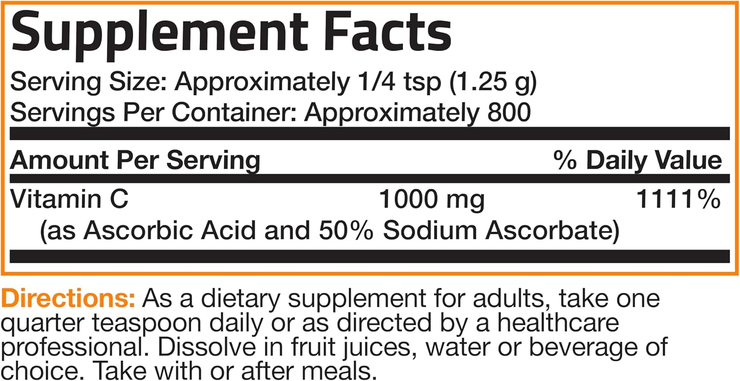 Bronson Buffered Vitamin C Powder – Ascorbic Acid with Sodium Ascorbate, 1 kg (2.2 lb)