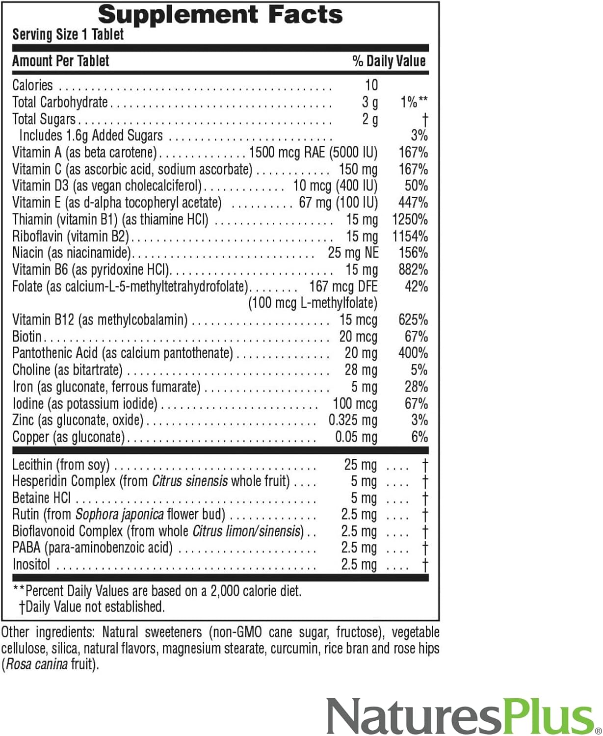 NaturesPlus Adult's Chewable Multivitamin & Mineral Supplement - Pineapple Flavour - 180 Tablets