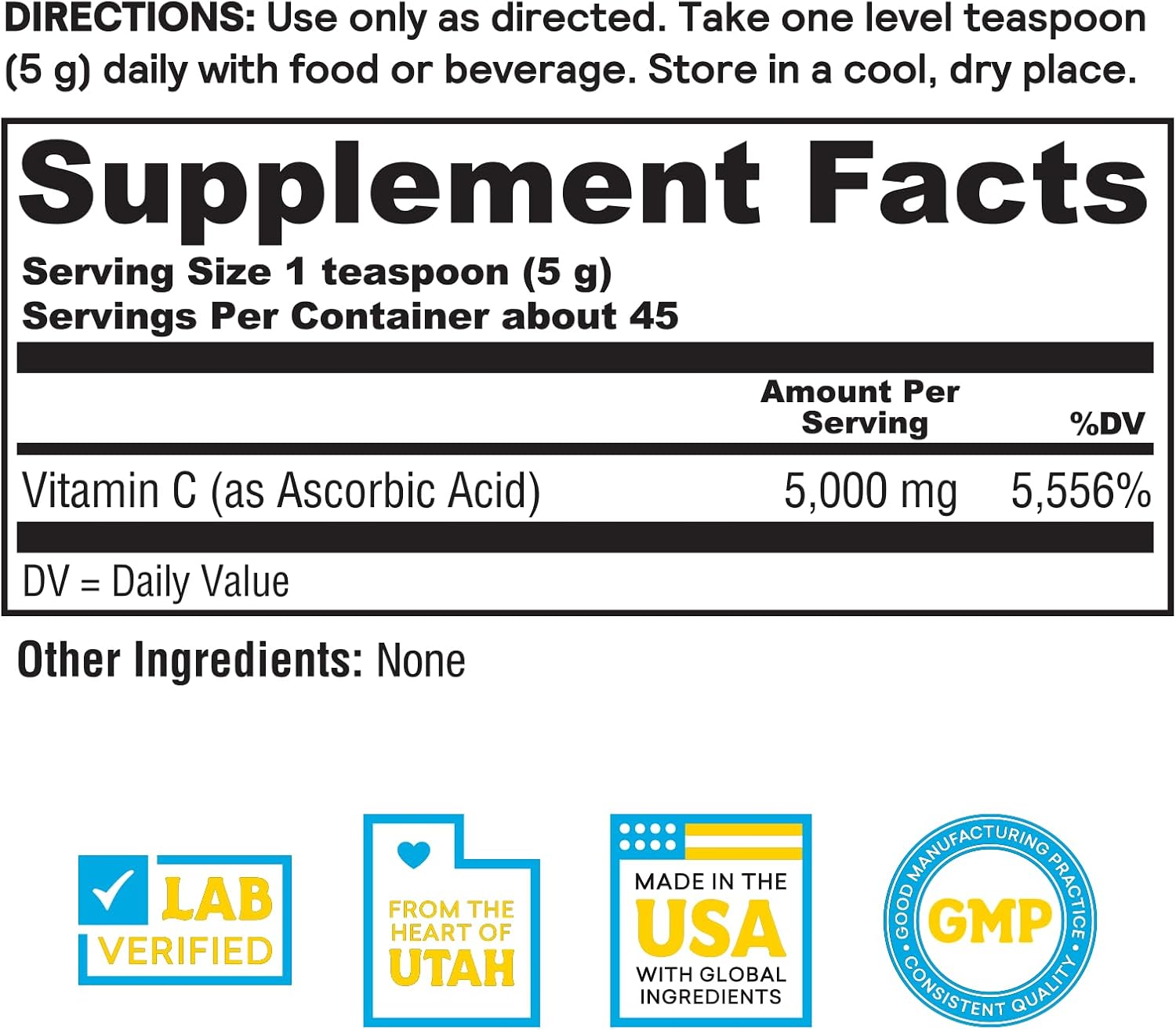 Nature's Life Pure Vitamin C Crystals, 5000 mg – Vitamin C Powder