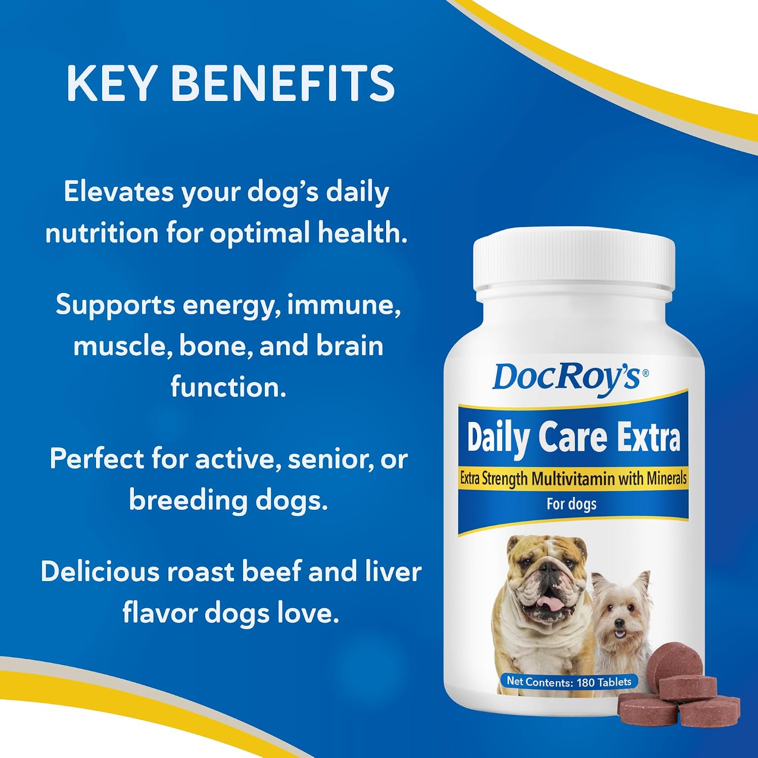 Doc Roy's Daily Care Extra Canine - Advanced Multivitamin Supplement for Dogs, 180 Tablets