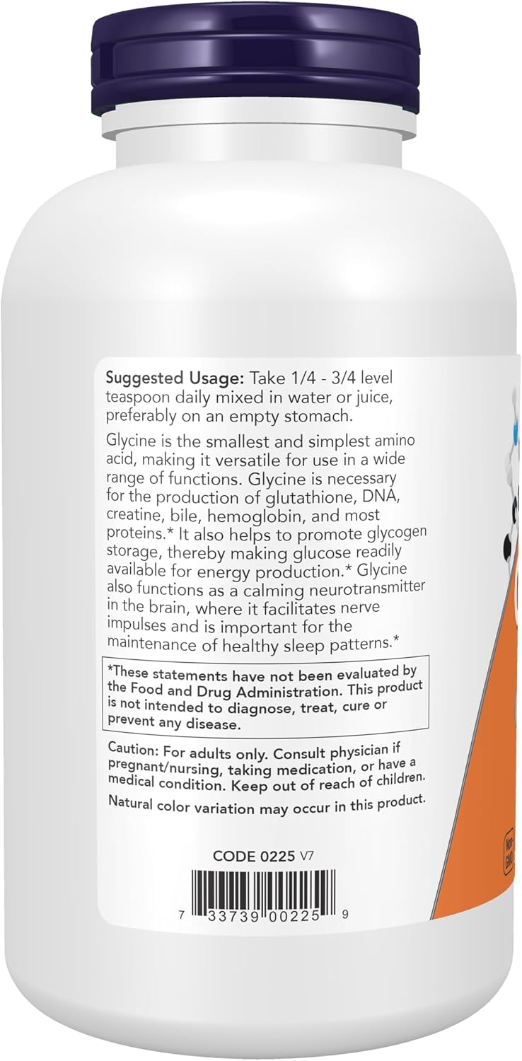 NOW Foods Glycine Pure Powder, Promotes Restful Sleep & Neurotransmitter Support, 454 g