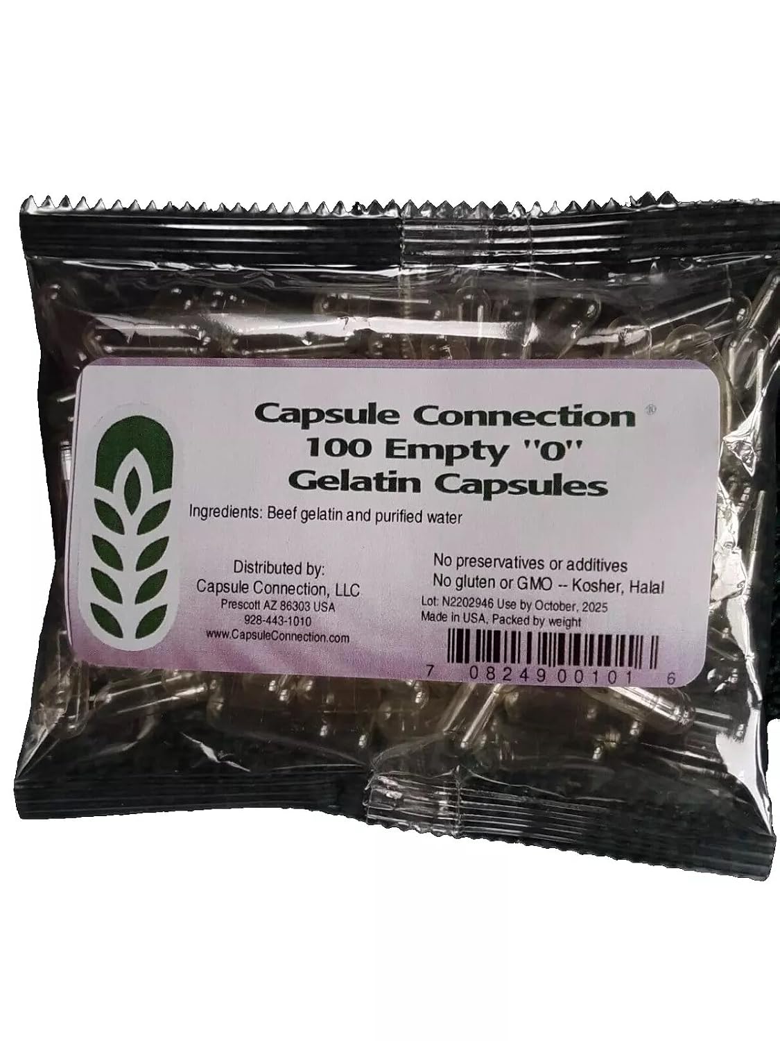 Capsule Connection 1000 Bulk "0" Empty Gelatin Capsules, Made in USA, resealable bag