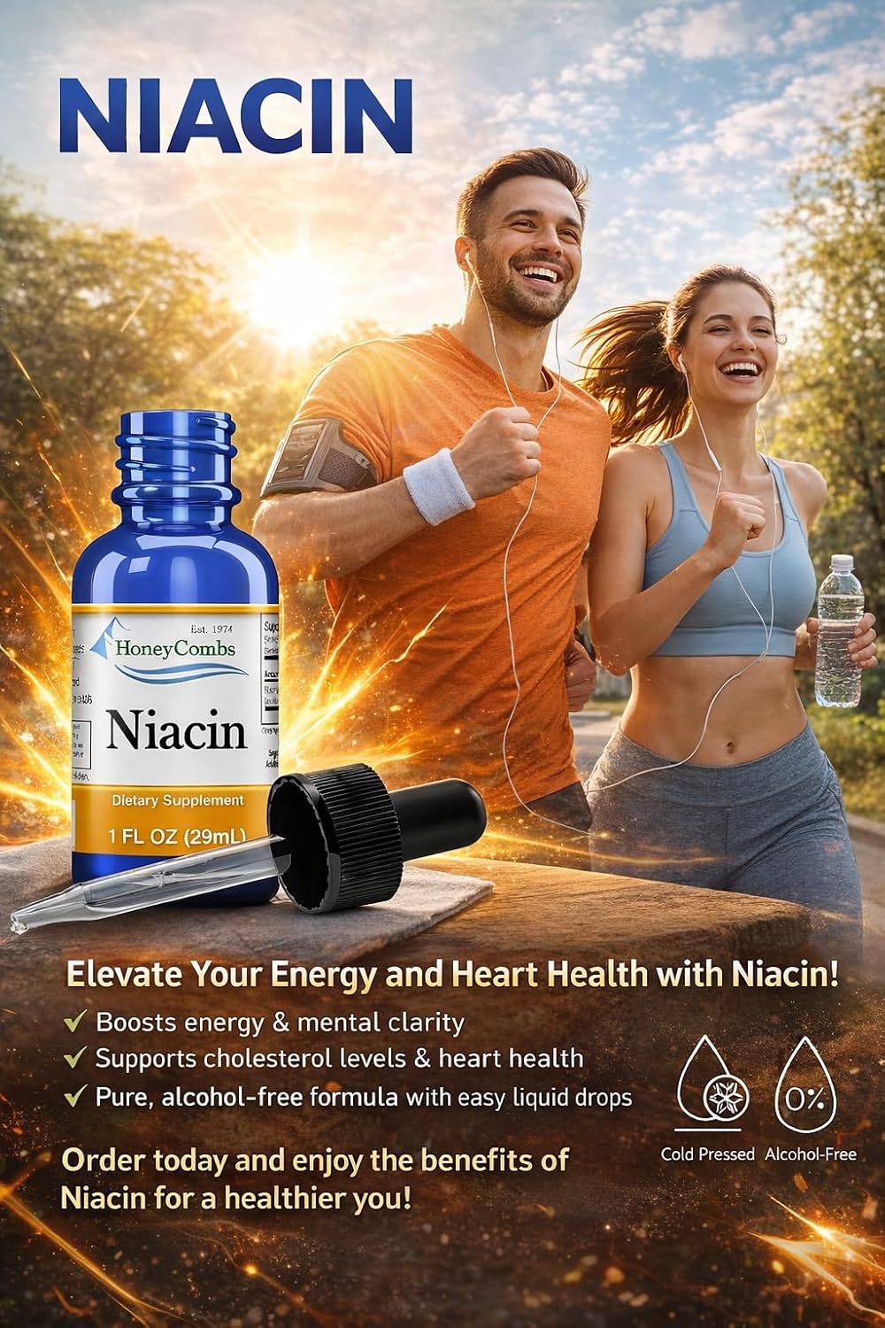 HoneyCombs Vitamin B3 Liquid Niacin Drops | Non-Flushing Niacinamide | 30 mL
