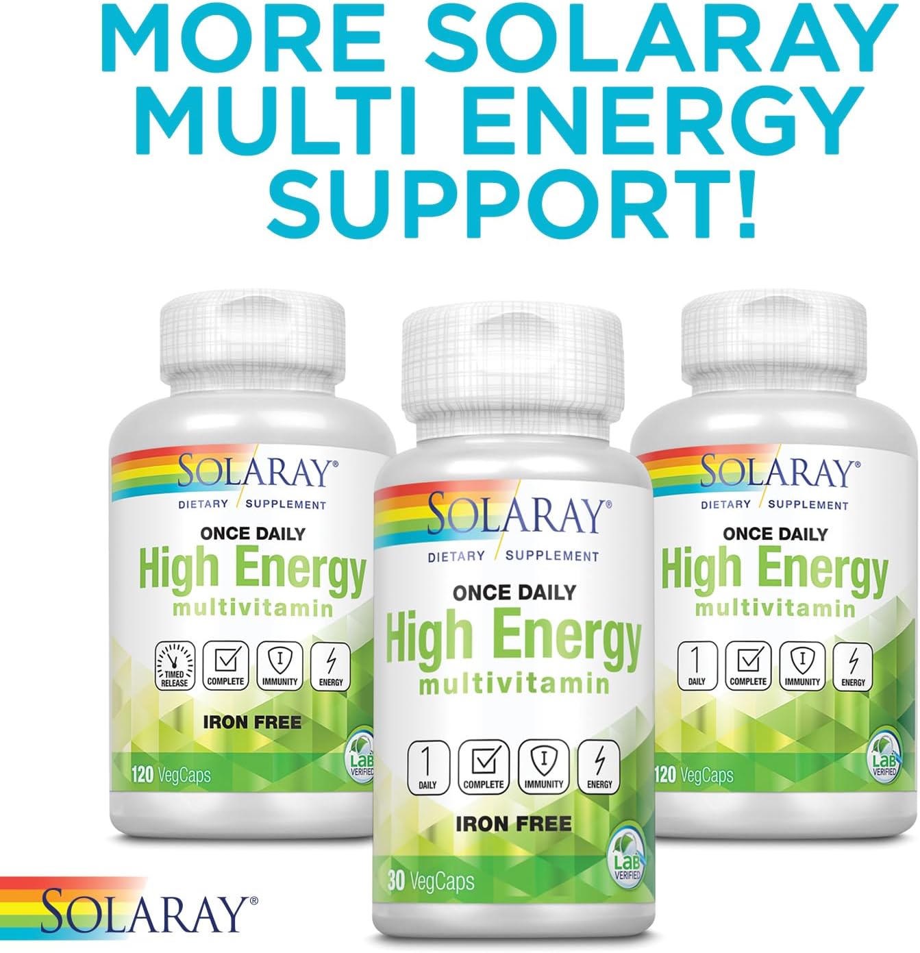 SOLARAY Twice Daily Multi Energy Multivitamin – Iron-Free, 120 Capsules