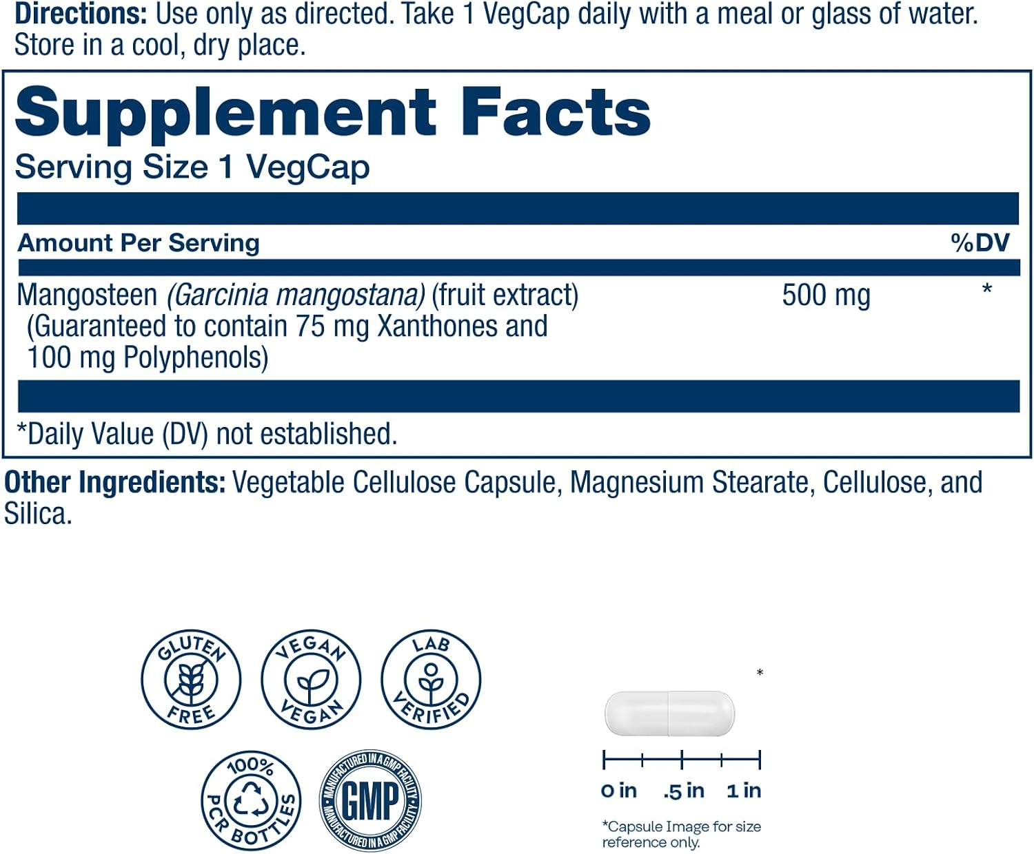 SOLARAY Vital Extracts Mangosteen 500mg - Herbal Supplement with Xanthones & Polyphenols, Vegan & Gluten-Free, 60 VegCaps