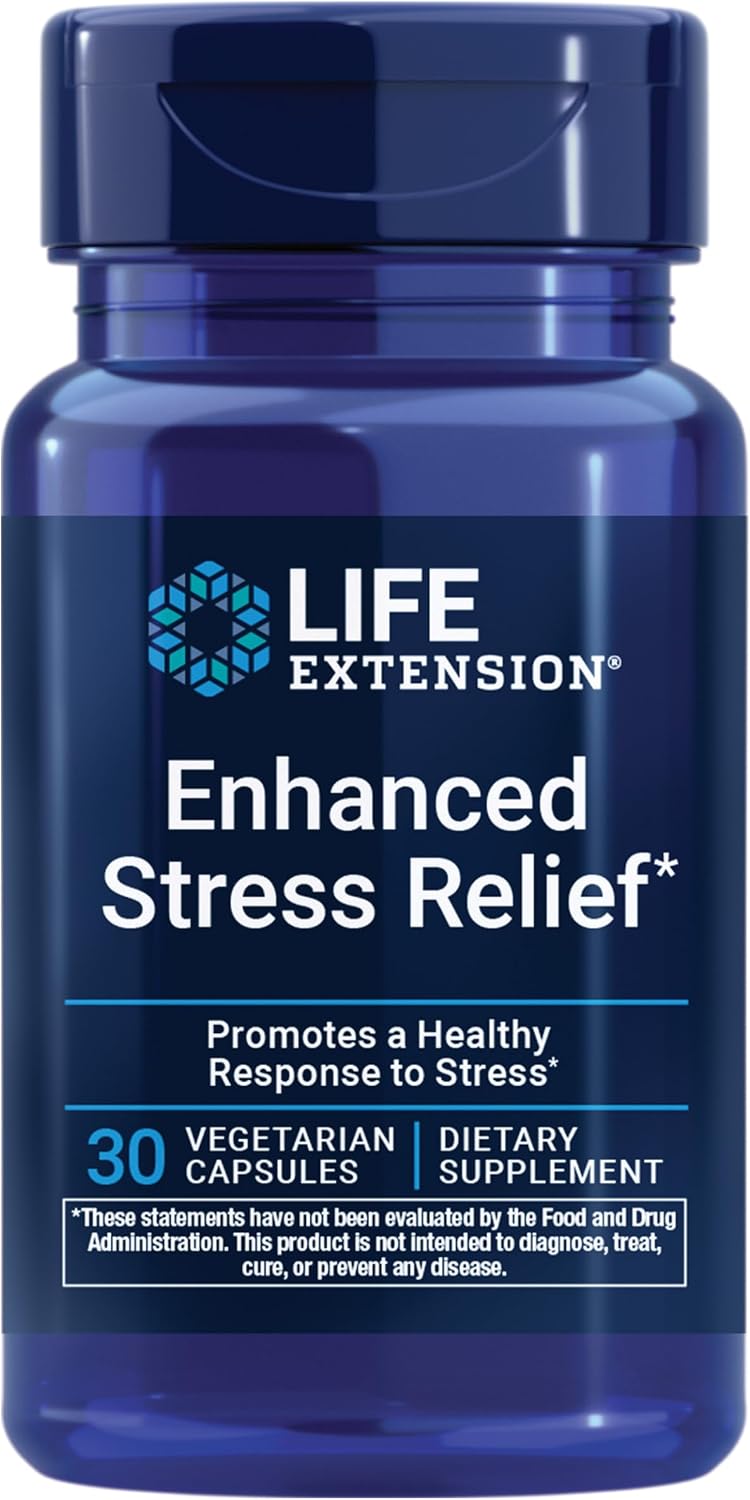 Life Extension Enhanced Stress Relief – Lemon Balm Extract & L-theanine – Stress Support Supplement – 30 Capsules