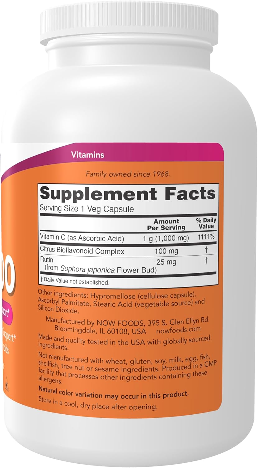 NOW Foods Vitamin C-1000 with 100 mg Bioflavonoids, 500 Veg Capsules