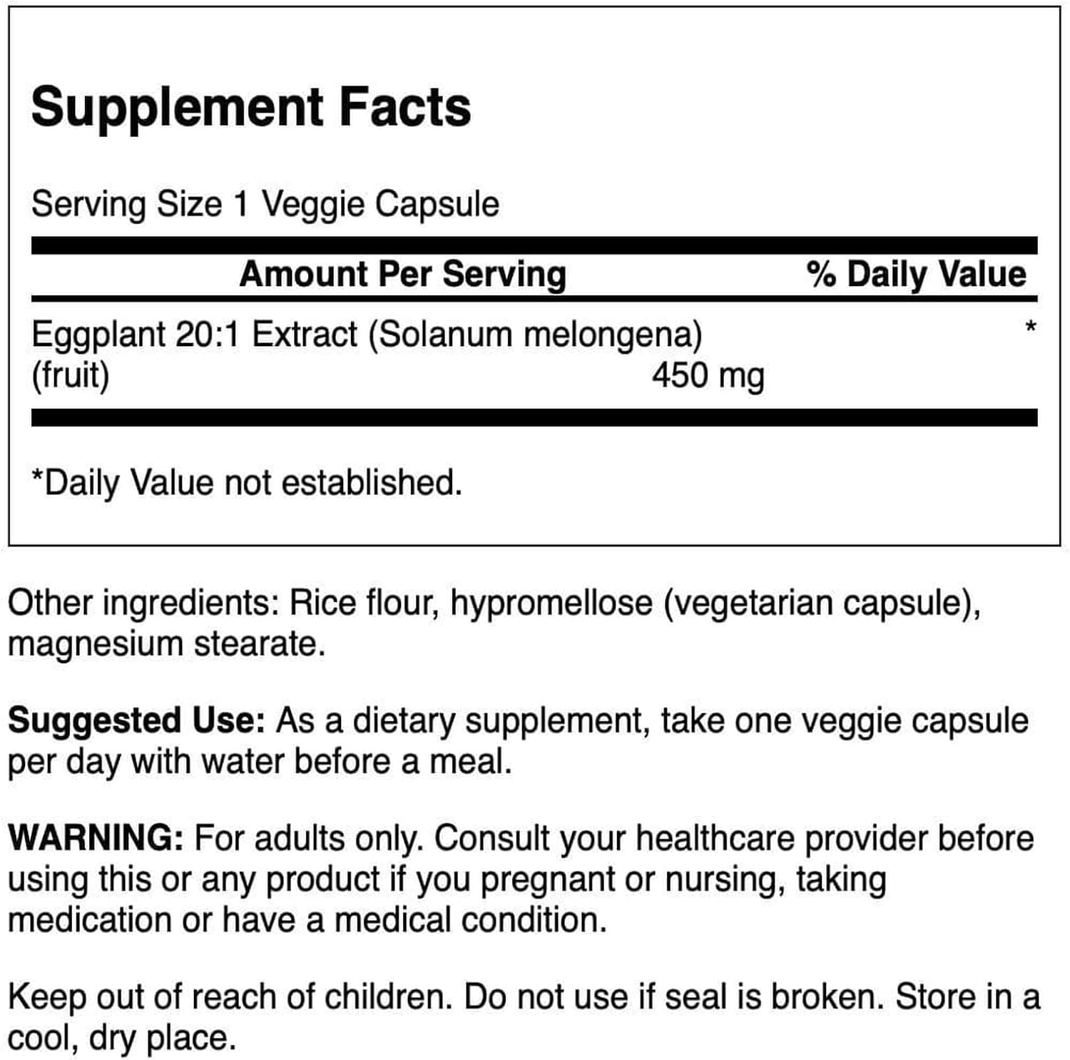 Swanson Eggplant Extract 20:1 450 mg, 30 Vegetable Capsules