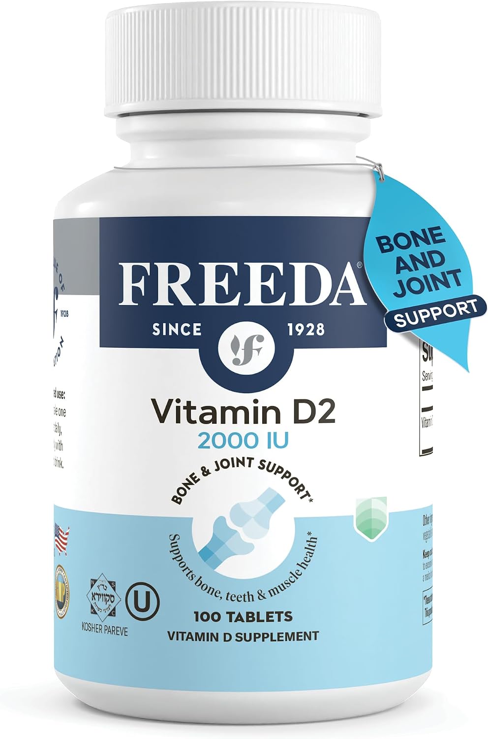 FREEDA Vitamin D2 2000 IU – Vegan Vitamin D for Bone Strength and Immune Support – 100 Tiny Tablets