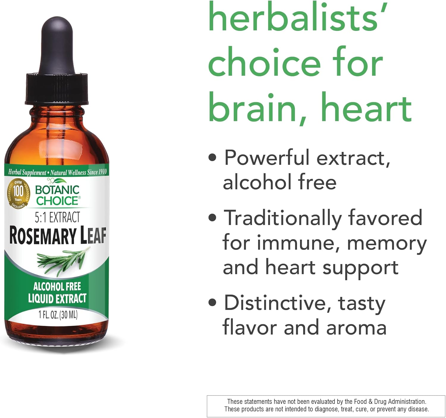Botanic Choice Rosemary Leaf Liquid Extract – Alcohol Free, Gluten Free – Fast Acting Supplement Drops – 30 ml