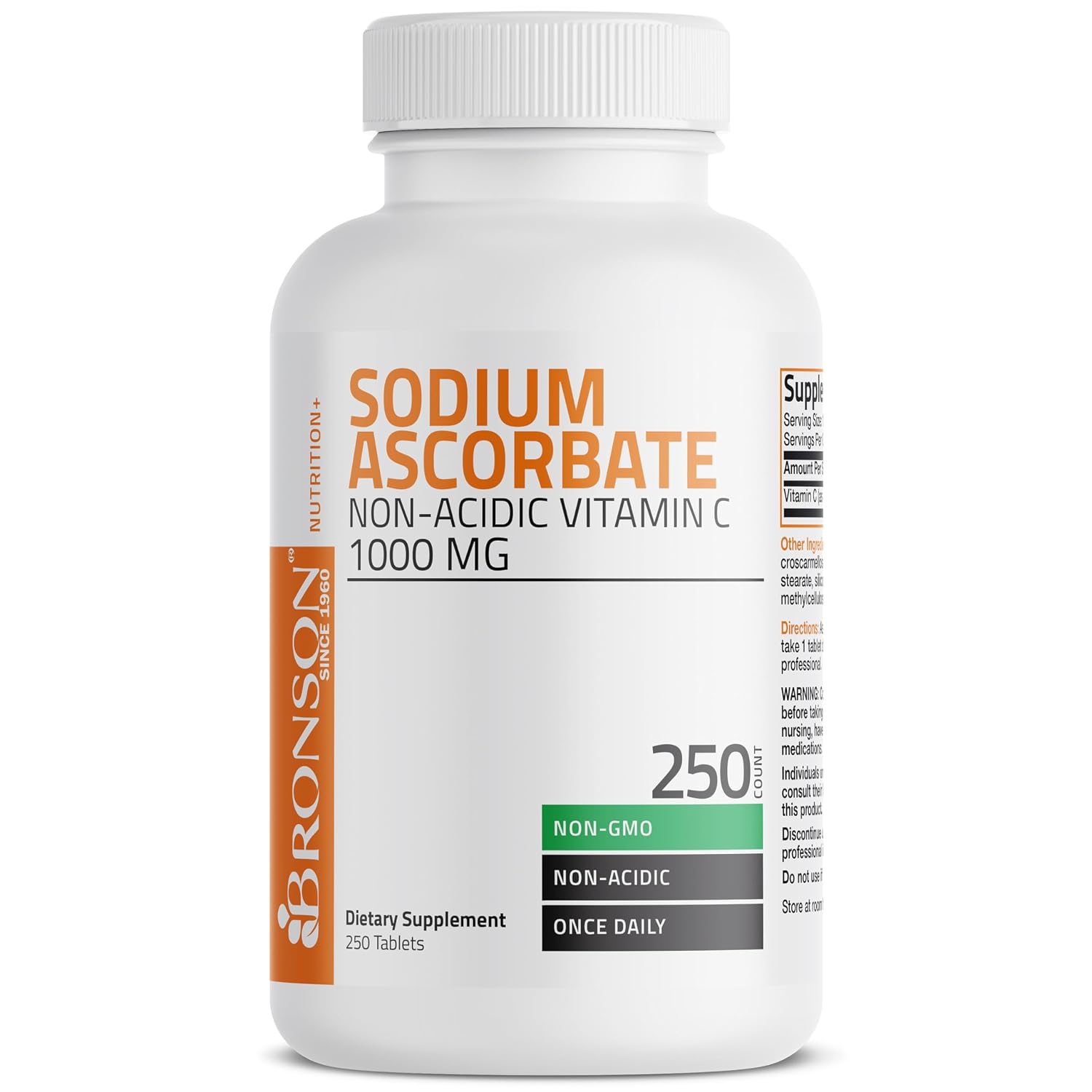 Bronson Sodium Ascorbate Non-Acidic Vitamin C 1000 mg Tablets, 250 Count