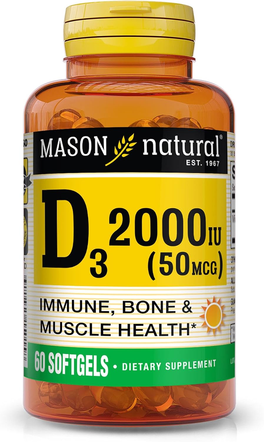 Mason Natural Vitamin D3 1000 IU from Fish Liver Oil Softgels, 120 Count