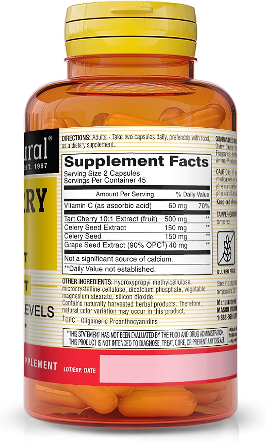 MASON NATURAL Tart Cherry 500 mg 10:1 Extract Vegetarian Capsules