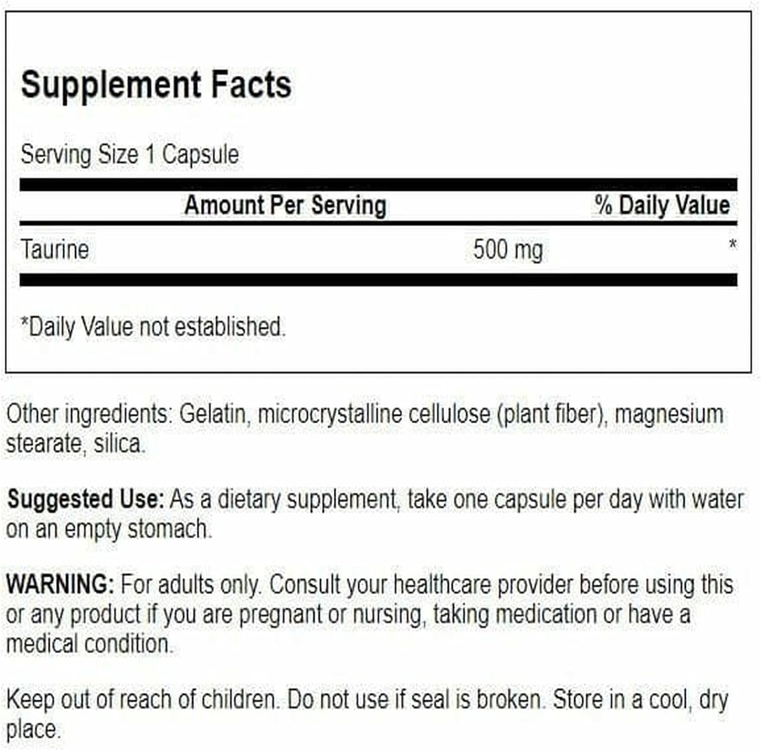 Swanson Taurine 500 mg, 100 Capsules