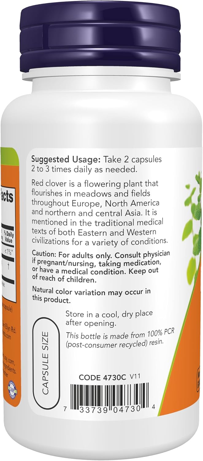 NOW Foods Red Clover (Trifolium pratense), 375 mg, 100 Vegetable Capsules