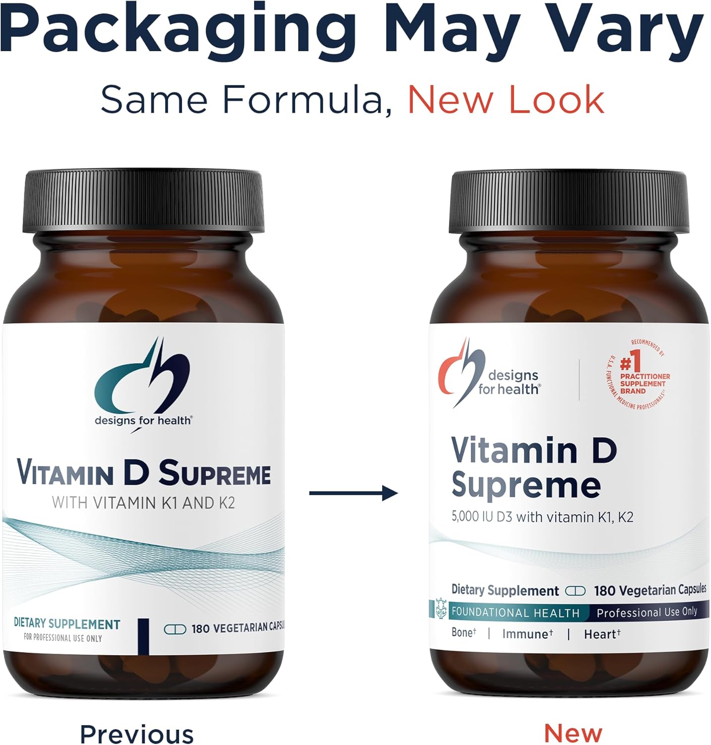 Designs for Health Vitamin D Supreme - Vitamin D3 5000 IU with Vitamin K MK-4 & Geranylgeraniol (180 Capsules)