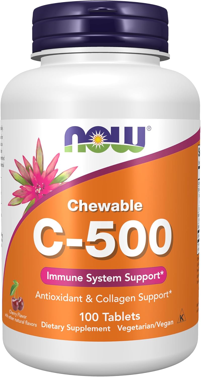 NOW Supplements, Vitamin C-500, Antioxidant Protection, Cherry Flavour, 100 Chewable Lozenges