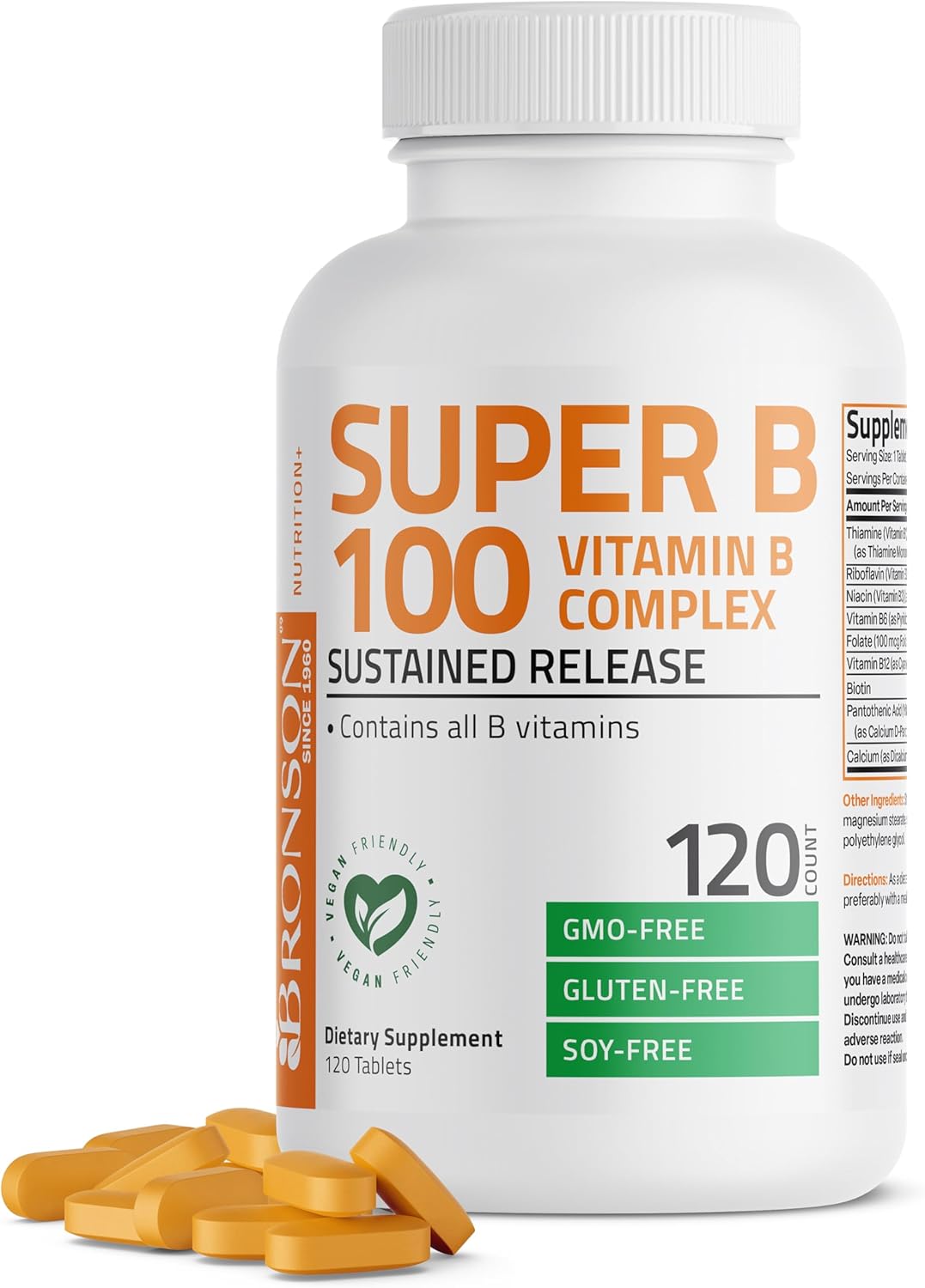 Bronson Super B 100 Vitamin B Complex Sustained Release - 250 Tablets