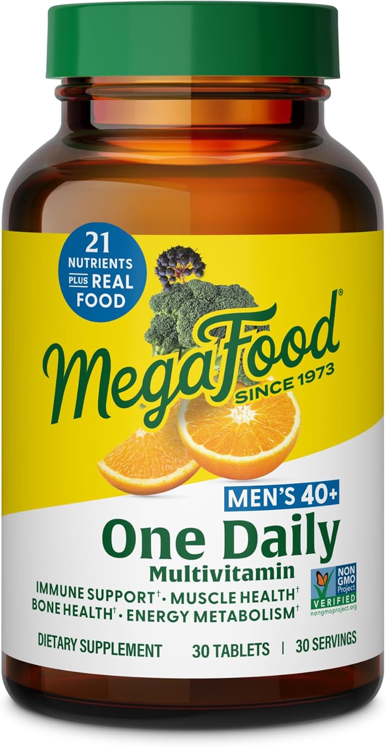 MegaFood Multivitamin for Men 40+ – One Daily with Methylated B12, Vitamin D3, C & Zinc – Muscle & Bone Health, Energy Metabolism, Immune Support – 30 Tablets
