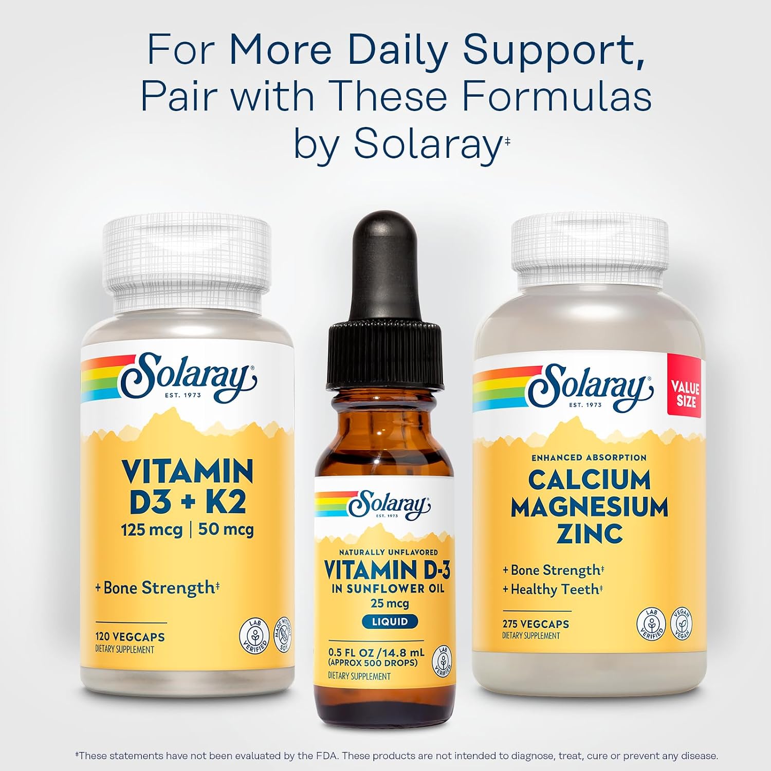 SOLARAY Vitamin D3 Liquid Drops - 25 mcg (1000 IU) - Enhanced Absorption, Naturally Unflavoured, 500 Servings, 15 mL