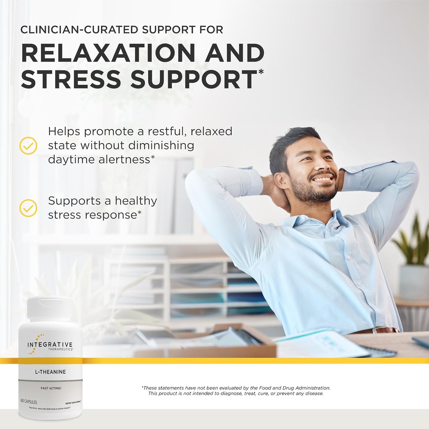 Integrative Therapeutics L-Theanine - Amino Acid Supplement for Stress and Relaxation Support - 60 Capsules