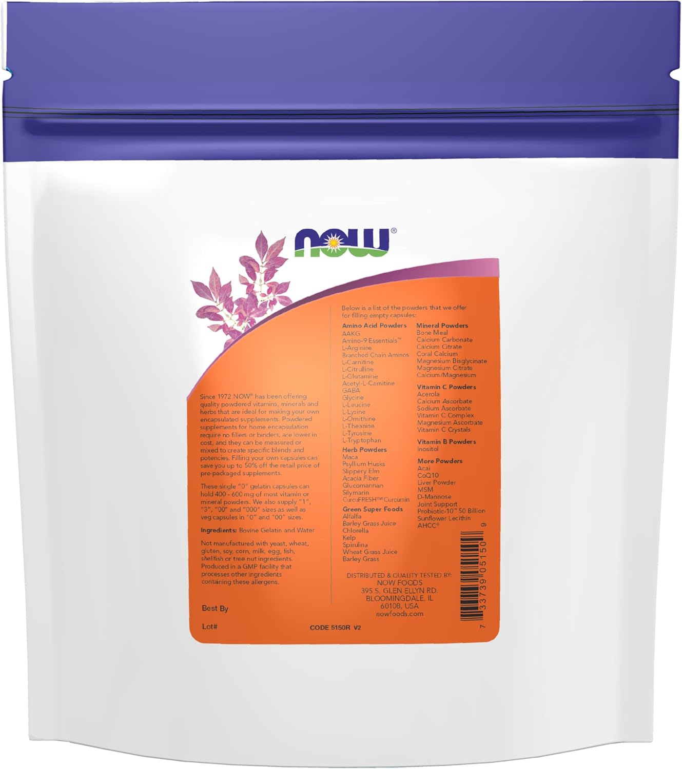 NOW Foods Empty Gelatin Capsules, Size "0", Bovine Source, 1,000 Capsules