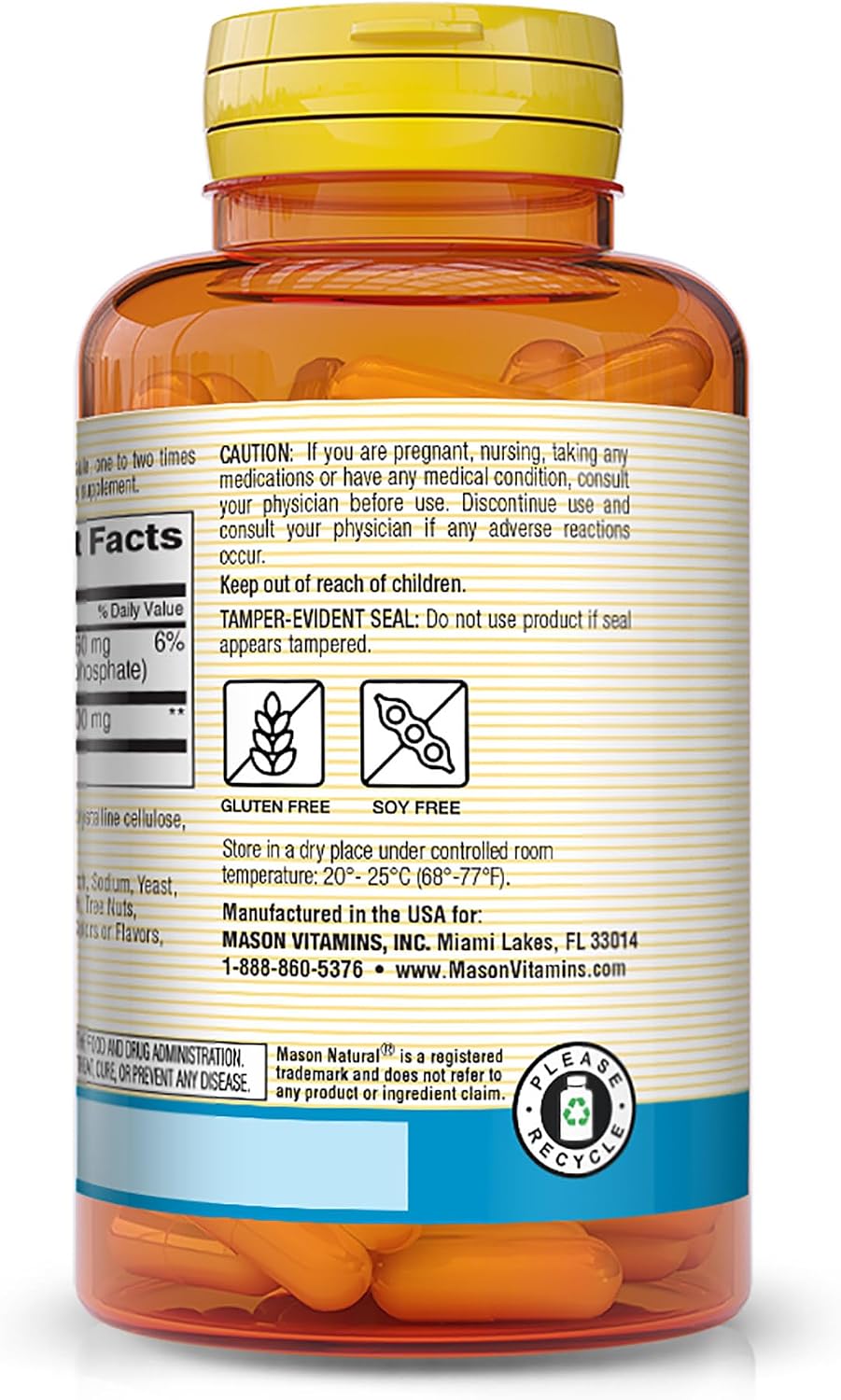 Mason Natural L-Arginine 500 mg with Calcium – Supports Healthy Circulation & Vascular Function, 60 Capsules