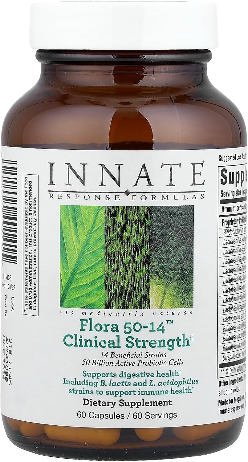 INNATE Response Formulas Flora 50-14 Clinical Strength Probiotics for Digestive Health - 50 Billion CFU, 60 Capsules