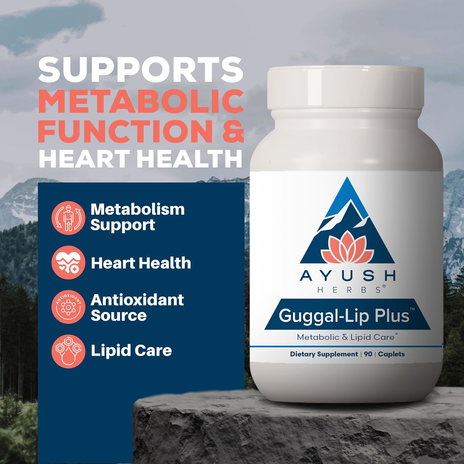 Ayush Herbs Guggal-Lip Plus - Metabolic Support Supplement with Guggul, Amla, and Bergamot - 90 Tablets - görsel 2
