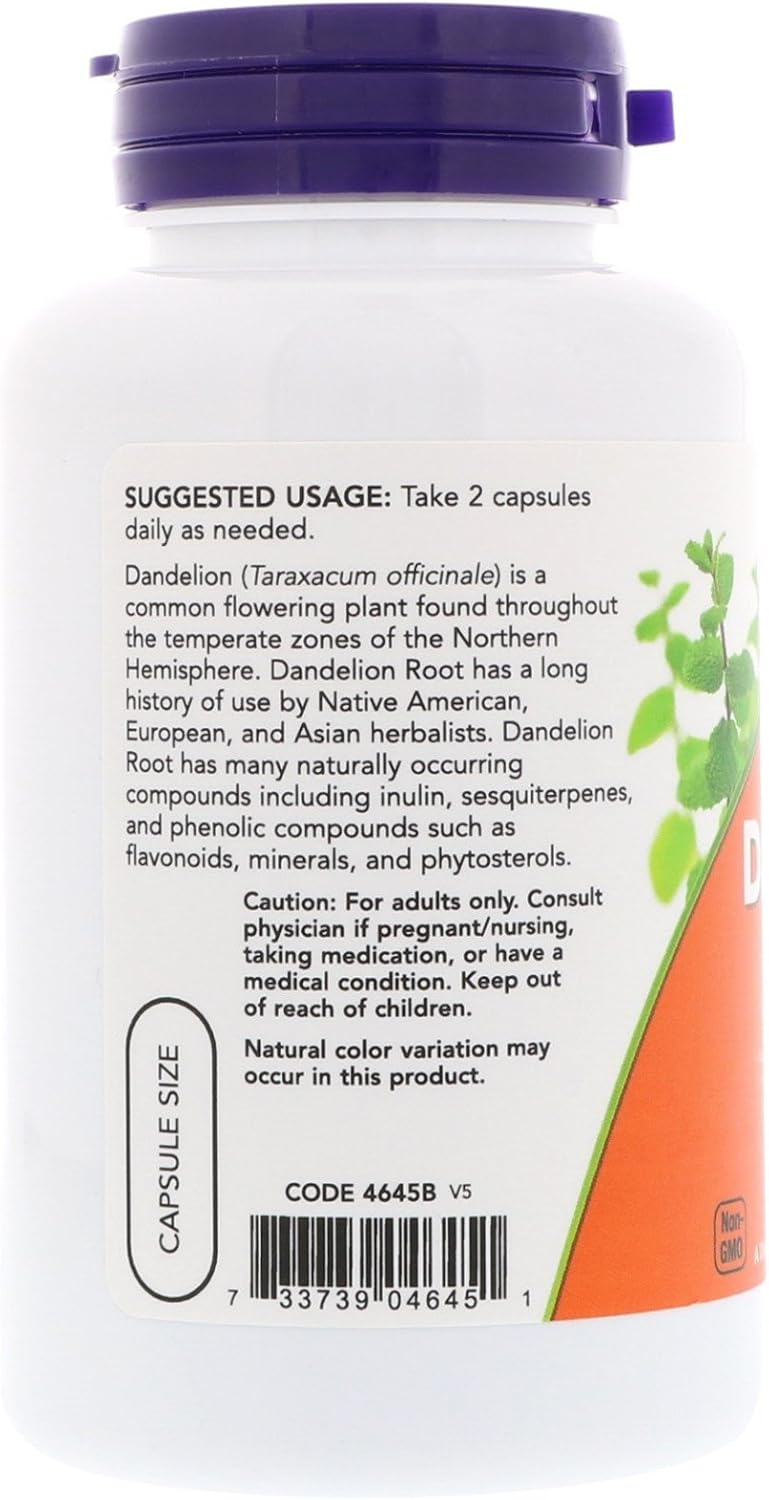 NOW Dandelion Root 500 mg, 100 Capsules (3-Pack)