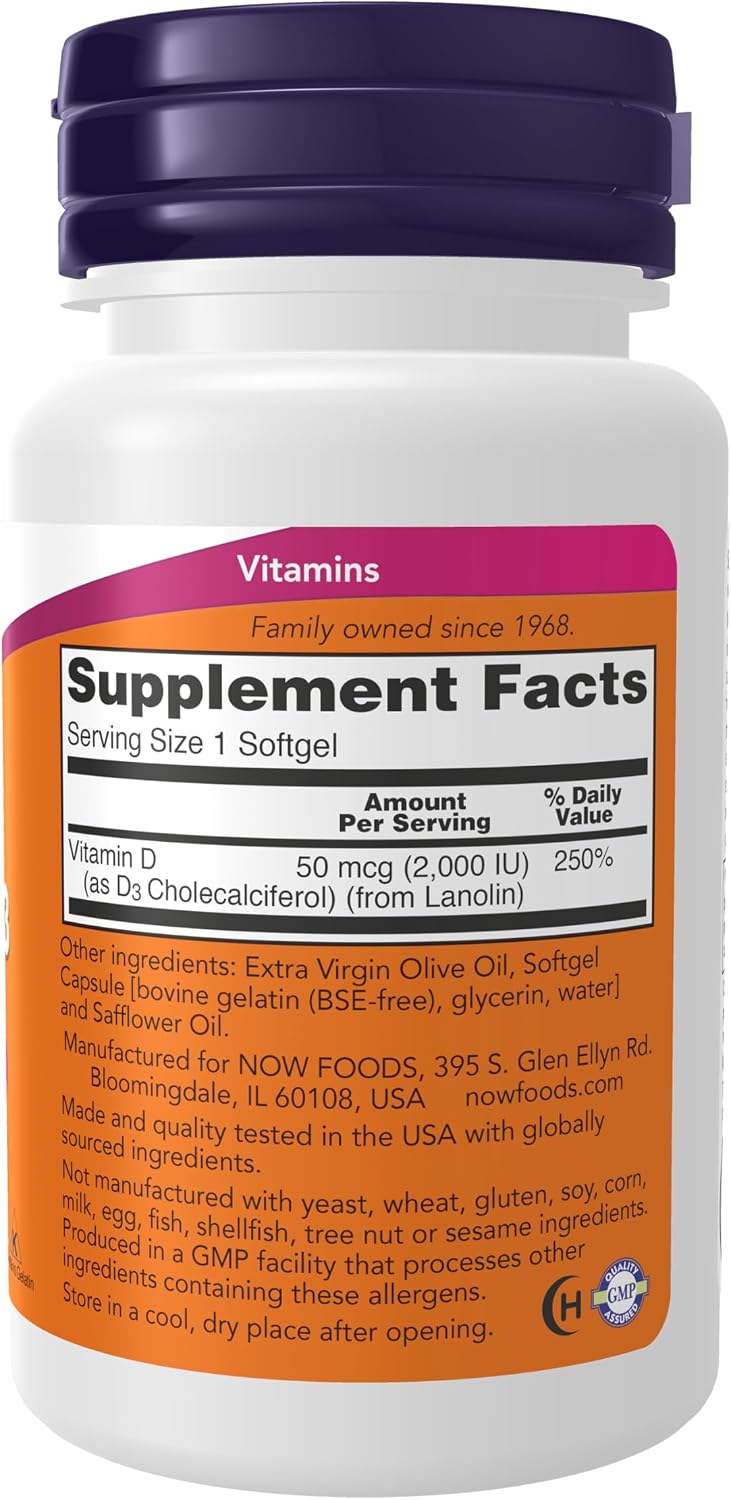 NOW Foods Vitamin D-3 2,000 IU Softgels - 120 Count
