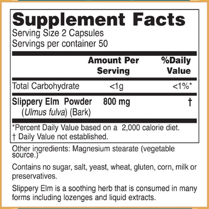 Baar Nature’s Blessing Slippery Elm Bark Capsules, 400 mg, 100 Capsules