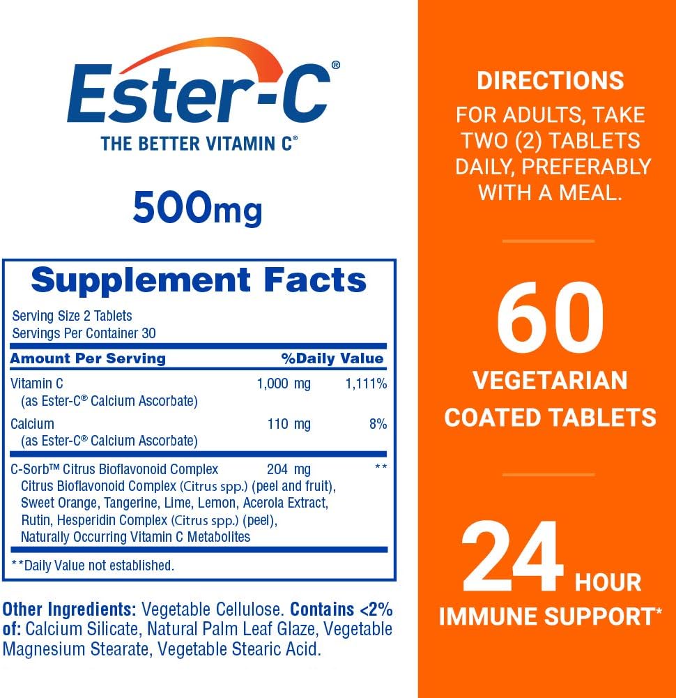 Ester-C Vitamin C 500 mg Tablets, 60 Count