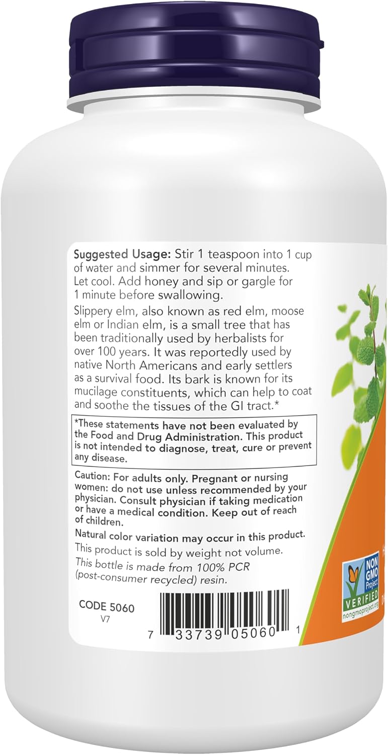 NOW Foods Slippery Elm Powder (Ulmus rubra), Non-GMO, 113 g