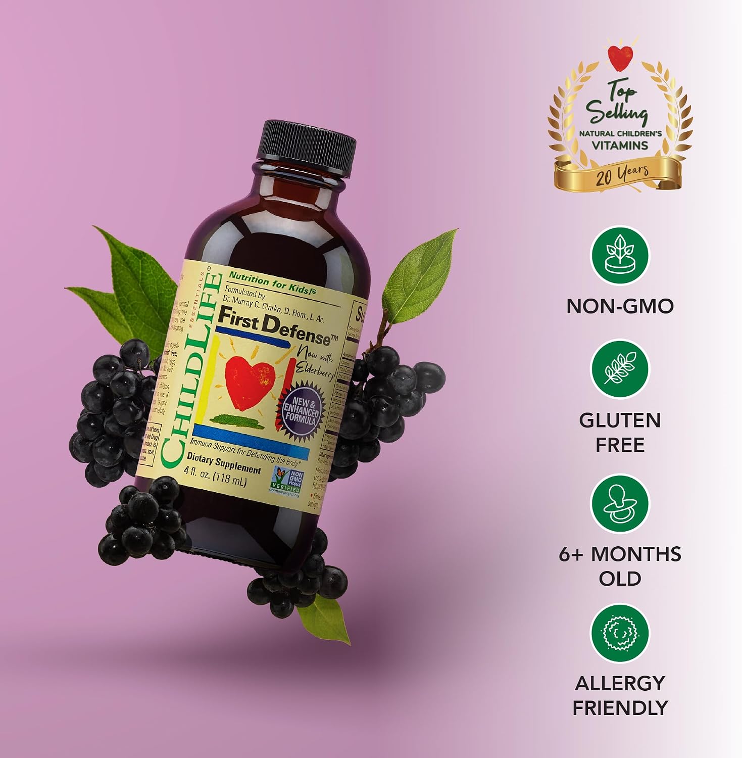 CHILDLIFE ESSENTIALS First Defense - Children's Immune Support Liquid with Elderberry & Zinc, 118 mL