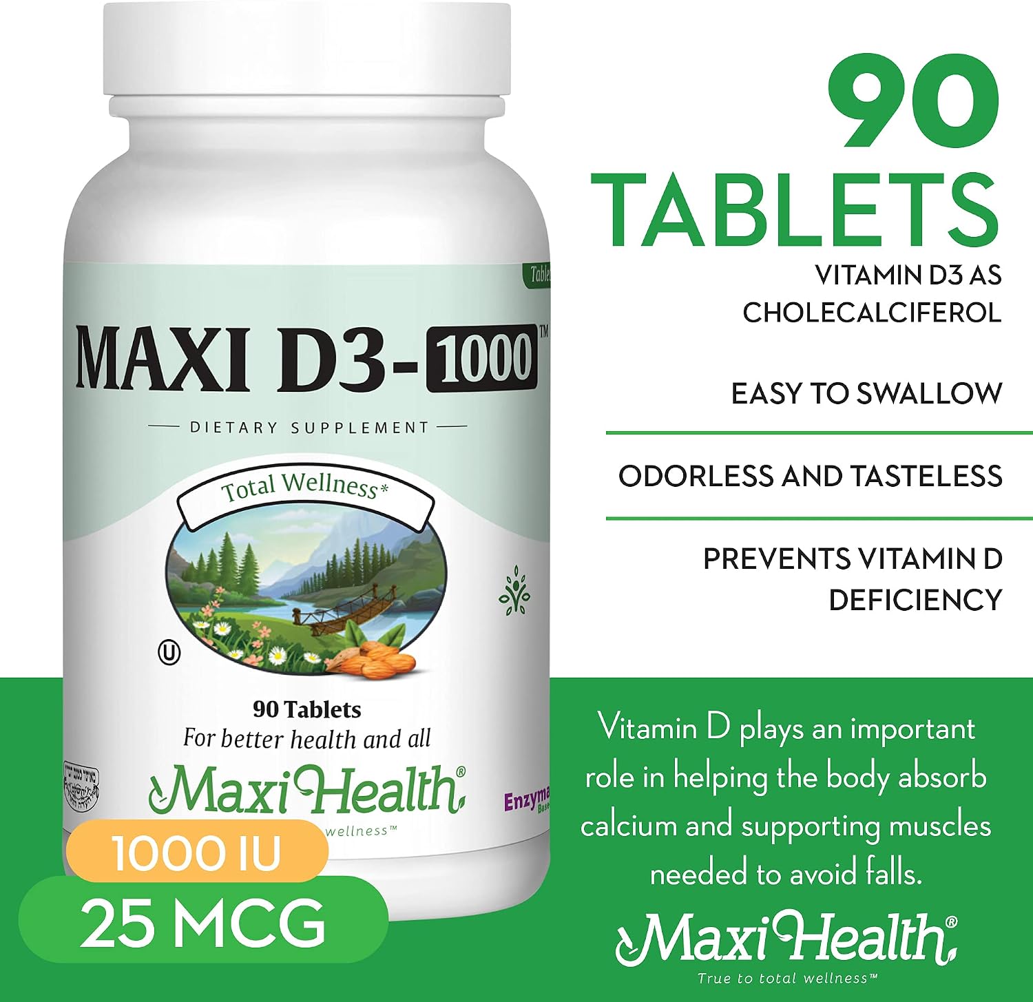 Maxi Health Vitamin D3 1000 IU – 90 Softgels