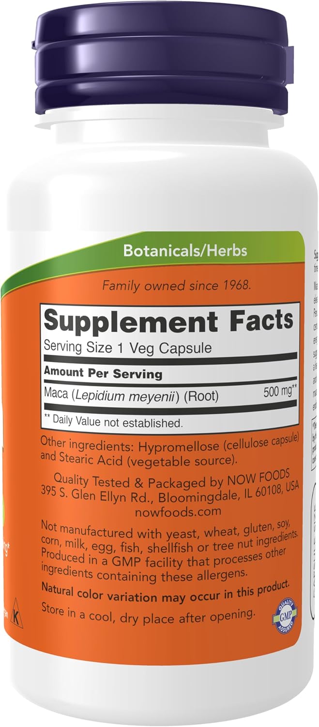 NOW Foods Maca 500 mg - Reproductive Health Support for Men and Women, 100 Veg Capsules