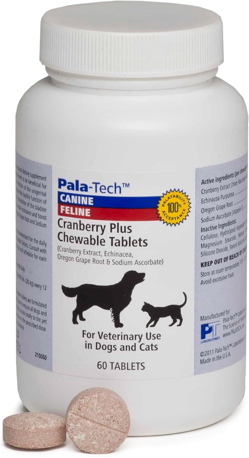 Pala Tech Cranberry Chewable Tablets for Dogs & Cats – Urinary Health Supplement (60 Chewable Tablets)