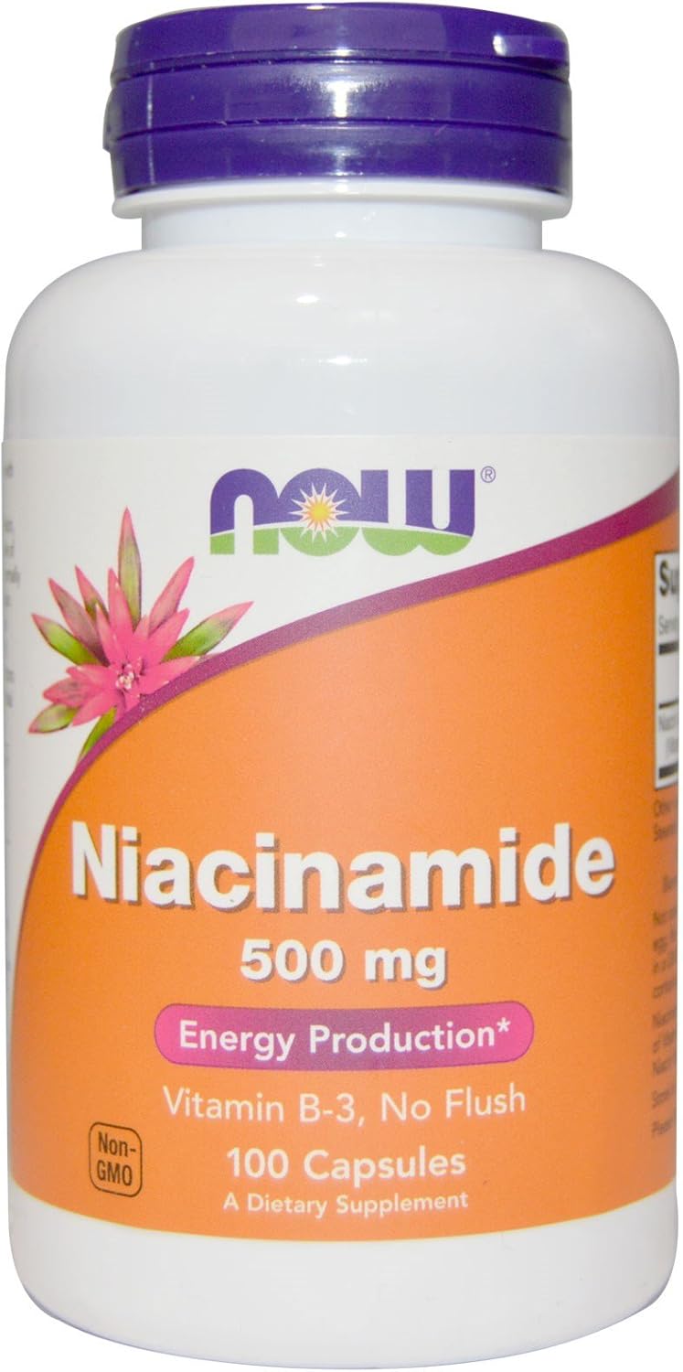 NOW Foods Niacinamide 500 mg, 100 Capsules (Pack of 2)