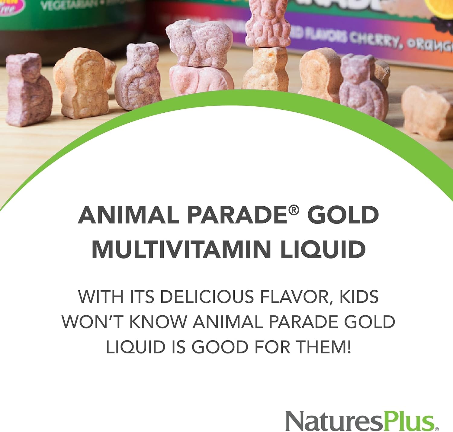NaturesPlus Animal Parade Gold Children's Liquid Multivitamin – Natural Tropical Berry Flavour – 473 mL