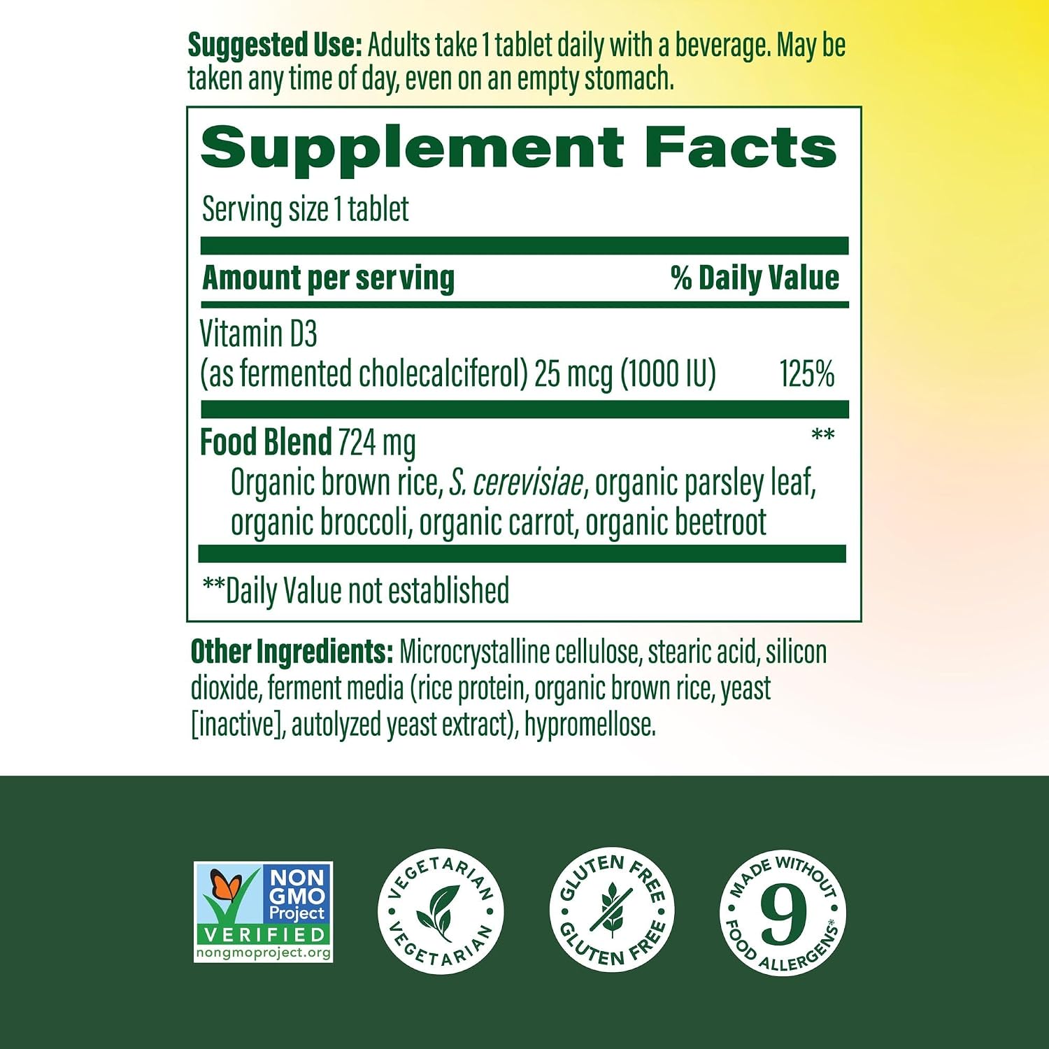 MegaFood Vitamin D3 1000 IU (25 mcg) – Real Food Supplement for Immune and Bone Support, 90 Tablets