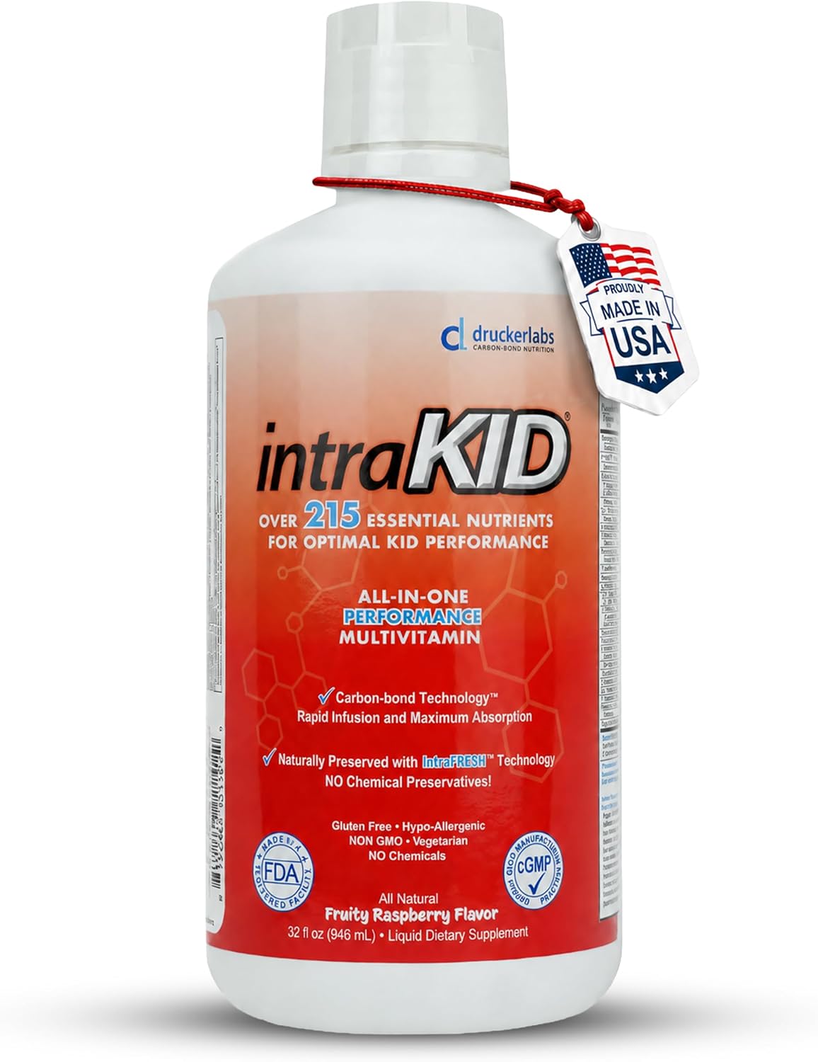 intraKID Organic Liquid Multivitamin for Kids, Fruity Raspberry, 946 mL